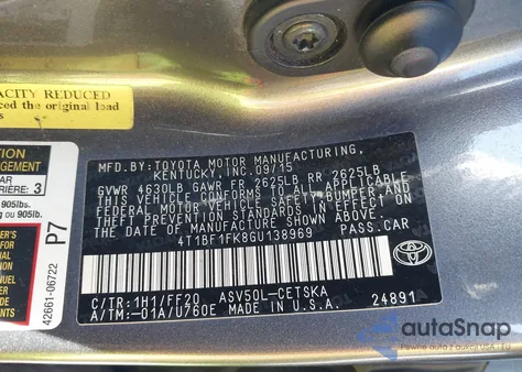 2016 Toyota Camry Se from USA, damaged, VIN 4T1BF1FK8GU138969